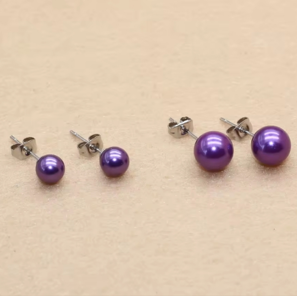 Purple Pearl Stud Earrings